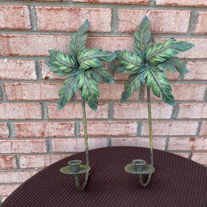 Vintage Green Leaf Candle Holders